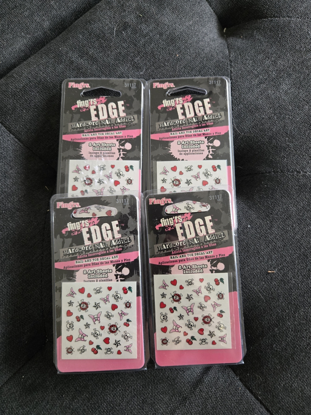edge Pink Black White Nail Decal Stickers - 4 Pack